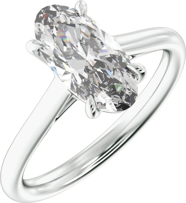 Platinum Elongated Oval Claw-Prong Solitaire Lab-Grown Diamond Engagement Ring – 1–3 CTW