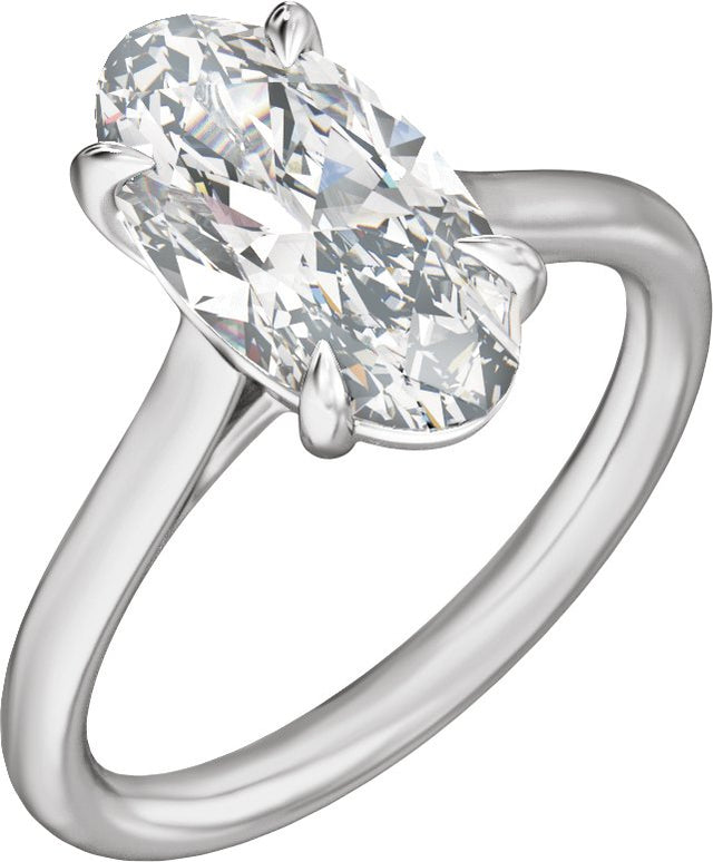 14K Gold Elongated Oval Claw-Prong Solitaire Lab-Grown Diamond Engagement Ring – 1–3 CTW - White Gold