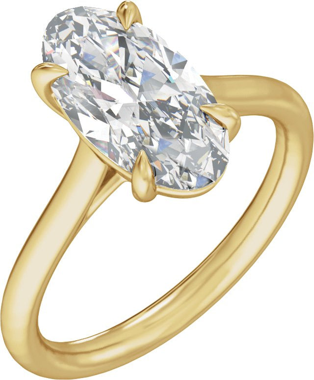 14K Gold Elongated Oval Claw-Prong Solitaire Lab-Grown Diamond Engagement Ring – 1–3 CTW - Yellow Gold