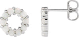 Platinum Round Natural White Opal Halo-Style Cabochon Earrings
