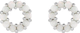 Platinum Round Natural White Opal Halo-Style Cabochon Earrings - view 2