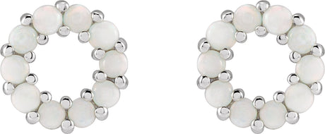 Platinum Round Natural White Opal Halo-Style Cabochon Earrings - view 2