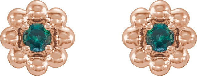 14K Gold Round Natural Alexandrite Petite Flower Earrings - Rose Gold - view 4