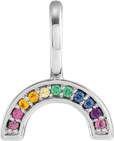 14K Gold Round Natural Multi-Gemstone Rainbow Pendant - White Gold