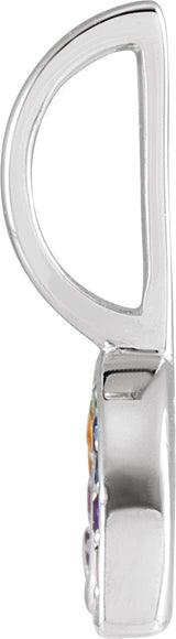 14K Gold Round Natural Multi-Gemstone Rainbow Pendant - White Gold - view 2