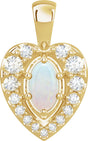 14K Gold Oval Natural White Opal & Natural Diamond Halo-Style Cabochon Necklace or Pendant – 1/8 CTW - Yellow Gold