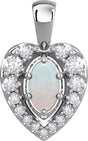Platinum Oval Natural White Opal & Natural Diamond Halo-Style Cabochon Necklace or Pendant – 1/8 CTW