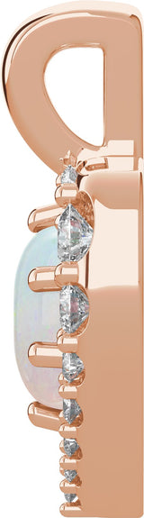 14K Gold Oval Natural White Opal & Natural Diamond Halo-Style Cabochon Necklace or Pendant – 1/8 CTW - Rose Gold - view 2