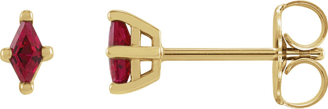 14K Gold Lab-Grown Ruby Lozenge 4-Prong Stud Earrings - Yellow Gold