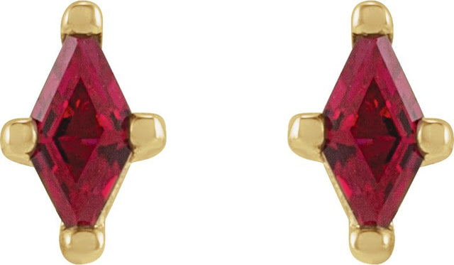 14K Gold Lab-Grown Ruby Lozenge 4-Prong Stud Earrings - Yellow Gold - view 2