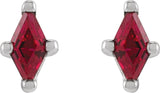 14K Gold Lab-Grown Ruby Lozenge 4-Prong Stud Earrings - White Gold - view 2