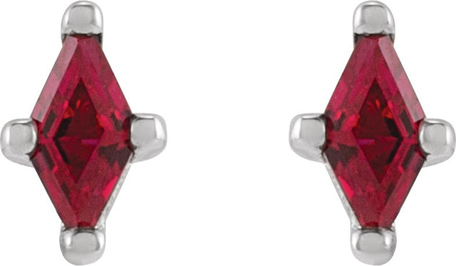 Platinum Lab-Grown Ruby Lozenge 4-Prong Stud Earrings - view 2
