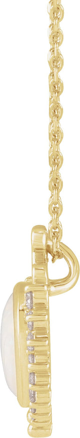 14K Gold Round Natural White Opal & Natural Diamond Cabochon Necklace or Pendant - Yellow Gold - view 2