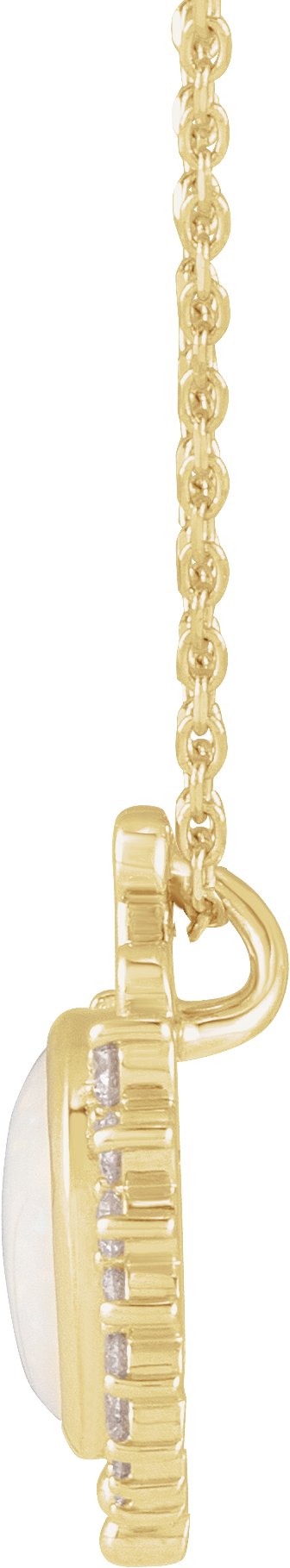 14K Gold Round Natural White Opal & Natural Diamond Cabochon Necklace or Pendant - Yellow Gold - view 2