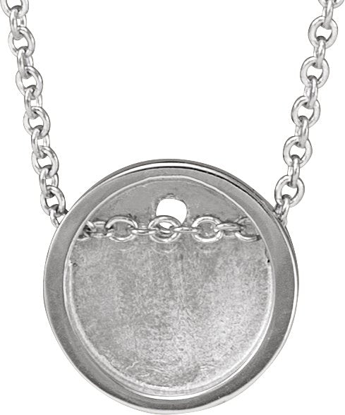 14K Gold Round Natural White Sapphire Engravable Disc Necklace or Slide Pendant - White Gold - view 3