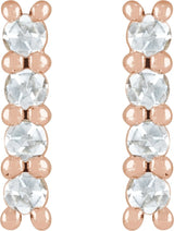 14K Gold Round Natural Diamond Cabochon Bar Earrings - Rose Gold - view 6