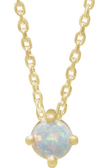 14K Gold Natural White Opal Round 4-Prong Cabochon Pendant - Yellow Gold