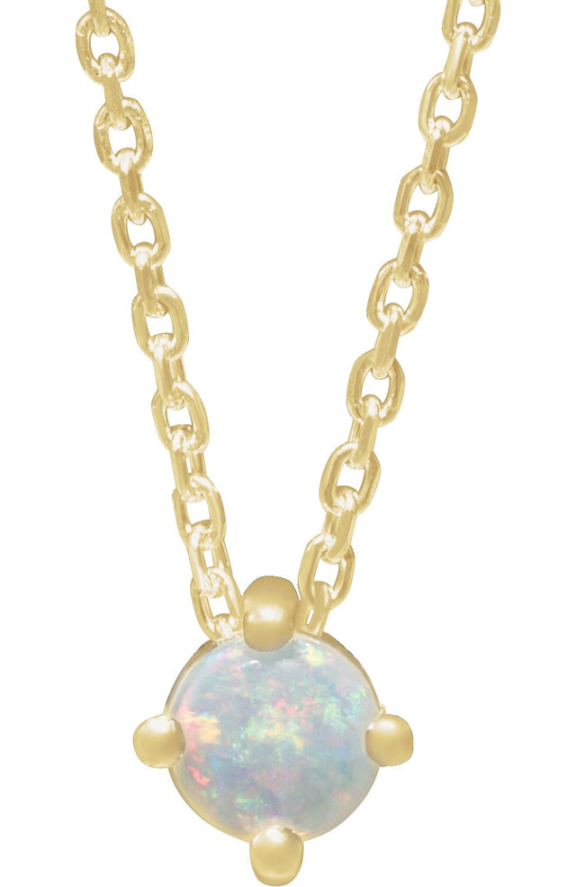 14K Gold Natural White Opal Round 4-Prong Cabochon Pendant - Yellow Gold
