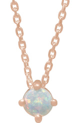 14K Gold Natural White Opal Round 4-Prong Cabochon Pendant - Rose Gold