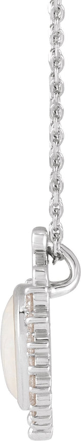 14K Gold Round Natural White Opal & Natural Diamond Cabochon Necklace or Pendant - White Gold - view 2