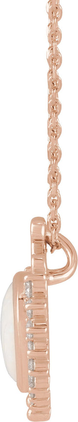 14K Gold Round Natural White Opal & Natural Diamond Cabochon Necklace or Pendant - Rose Gold - view 2