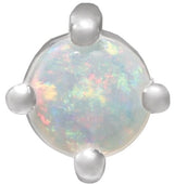 14K Gold Natural White Opal Round 4-Prong Cabochon Pendant - White Gold