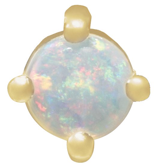 14K Gold Natural White Opal Round 4-Prong Cabochon Pendant - Yellow Gold