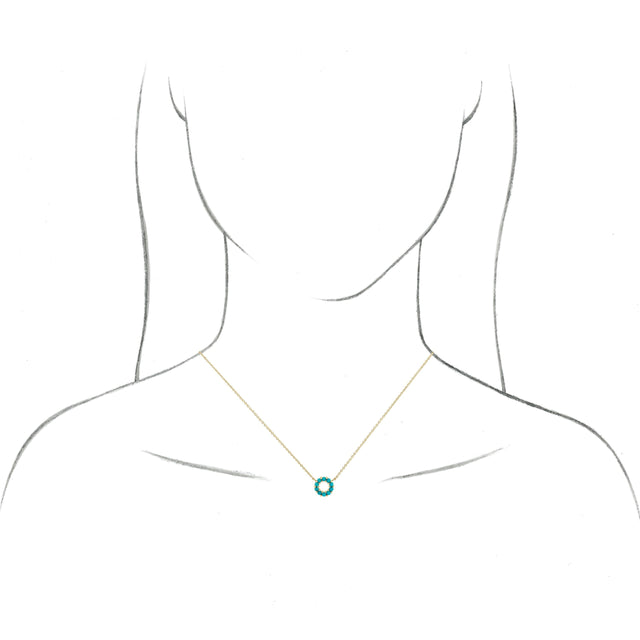 Platinum Round Natural Turquoise Cabochon Circle Necklace - view 3