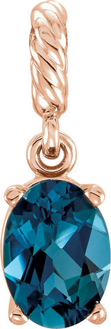 14K Gold Oval Natural London Blue Topaz Rope Pendant - Rose Gold