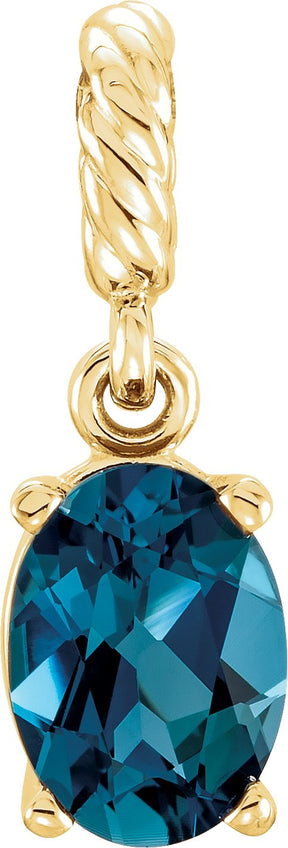 14K Gold Oval Natural London Blue Topaz Rope Pendant - Yellow Gold