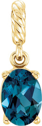 14K Gold Oval Natural London Blue Topaz Rope Pendant - Yellow Gold