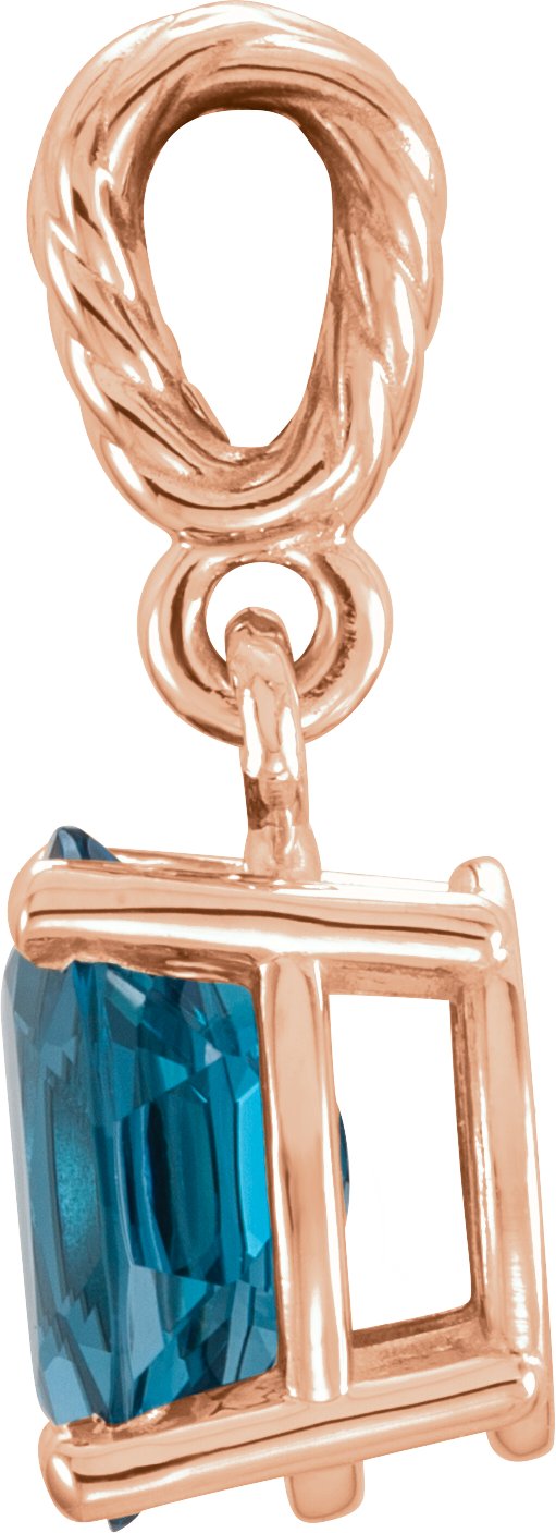 14K Gold Oval Natural London Blue Topaz Rope Pendant - Rose Gold - view 2