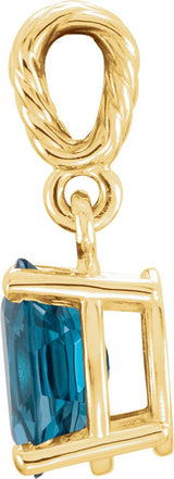 14K Gold Oval Natural London Blue Topaz Rope Pendant - Yellow Gold - view 2