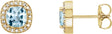 14K Gold Natural Sky Blue Topaz & Natural Diamond Cushion 4-Prong Halo-Style Earrings - Yellow Gold