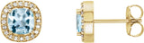 14K Gold Natural Sky Blue Topaz & Natural Diamond Cushion 4-Prong Halo-Style Earrings - Yellow Gold