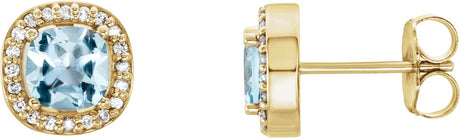 14K Gold Natural Sky Blue Topaz & Natural Diamond Cushion 4-Prong Halo-Style Earrings - Yellow Gold