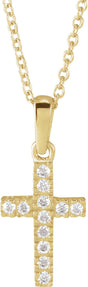 14K Gold Round White Cubic Zirconia Youth Cross Necklace