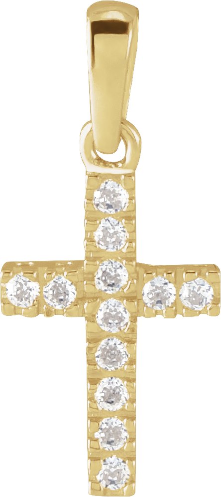 14K Gold Round White Cubic Zirconia Youth Cross Necklace