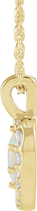 14K Gold Oval Natural White Opal & Natural Diamond Halo-Style Cabochon Necklace or Pendant – 1/8 CTW - Rose Gold - view 3