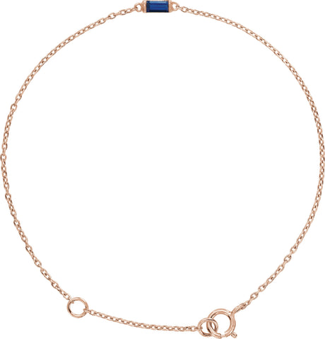 14K Gold Straight Baguette Natural Blue Sapphire Baguette Bracelet - Rose Gold