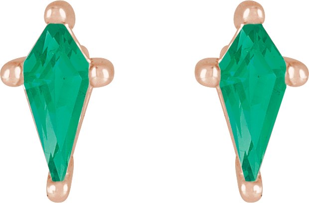 14K Gold Lab-Grown Emerald Kite 4-Prong Stud Earrings - Rose Gold - view 2