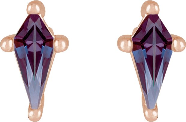 14K Gold Lab-Grown Alexandrite Kite 4-Prong Stud Earrings - Rose Gold - view 2
