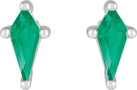 Platinum Lab-Grown Emerald Kite 4-Prong Stud Earrings - view 2