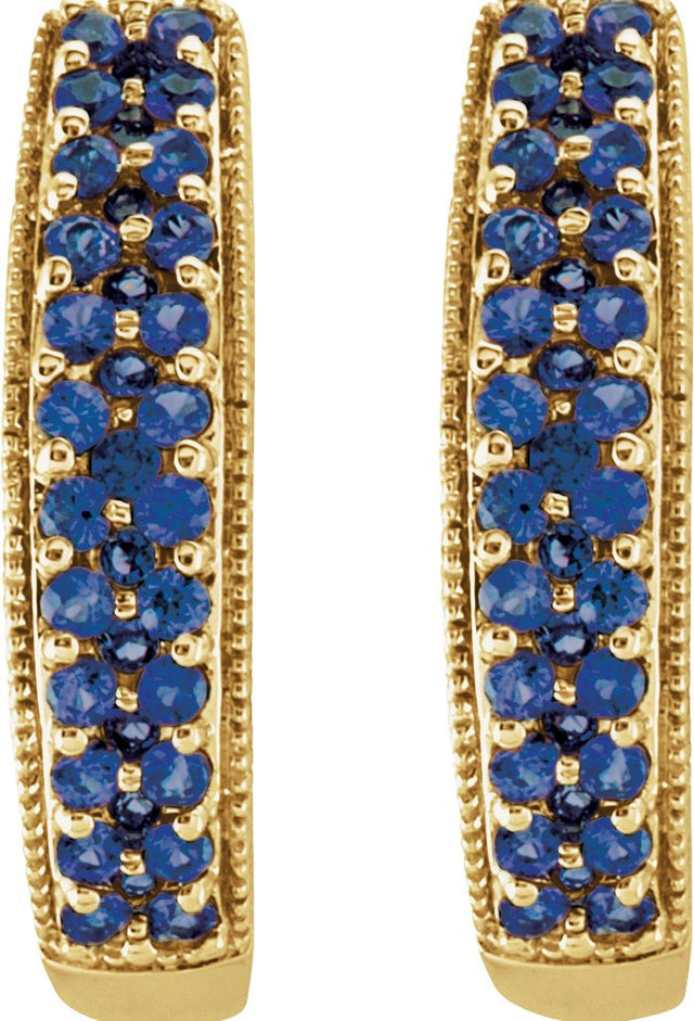 14K Gold Round Natural Blue Sapphire Accented U-Hoop Earrings - Yellow Gold - view 2