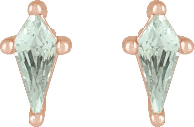 14K Gold Lab-Grown Green Sapphire Kite 4-Prong Stud Earrings - Rose Gold - view 2