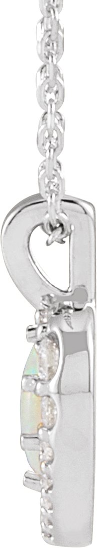 14K Gold Oval Natural White Opal & Natural Diamond Halo-Style Cabochon Necklace or Pendant – 1/8 CTW - White Gold - view 2