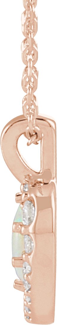 14K Gold Oval Natural White Opal & Natural Diamond Halo-Style Cabochon Necklace or Pendant – 1/8 CTW - Rose Gold - view 2