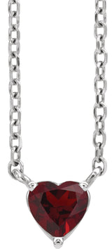 Platinum Heart Natural Mozambique Garnet Solitaire Necklace