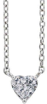 Platinum Heart Natural White Sapphire Solitaire Necklace