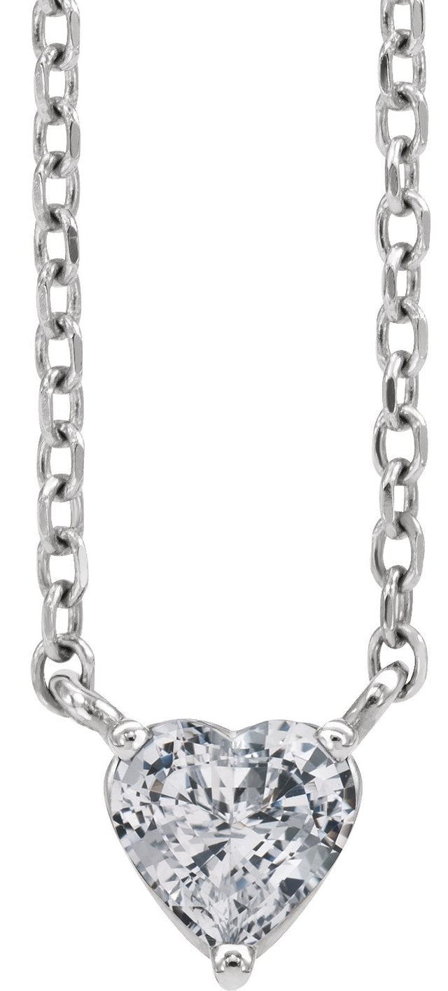 Platinum Heart Natural White Sapphire Solitaire Necklace